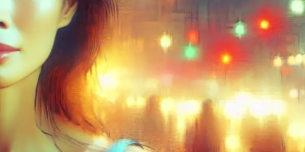 A serene female character embodies growth and self-discovery in a warm, urban Hong Kong setting.