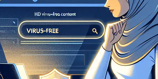 A person comfortably browsing a laptop in a cozy home office, surrounded by symbols of digital security.