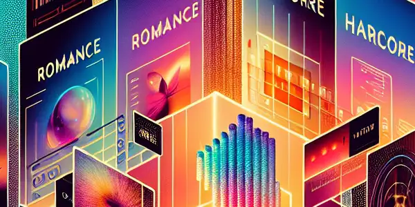 A futuristic adult film platform showcasing a diverse library with vibrant thumbnails and an immersive, modern interface.