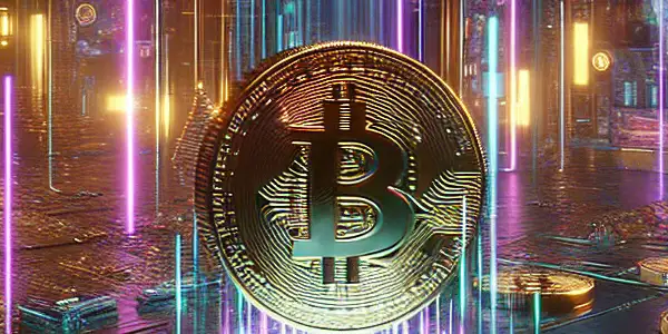 A futuristic digital environment featuring glowing gold coins and a high-tech adult video platform interface.